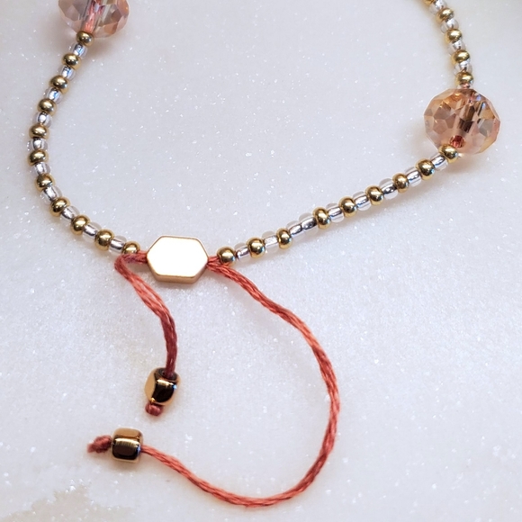 Elegant Pullstring Bracelet in Pinks and Golds - Picture 3 of 7